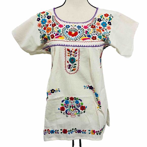 Mexican Embroidered Blouse Size Small Ivory Color mexican blouse - Picture 1 of 4